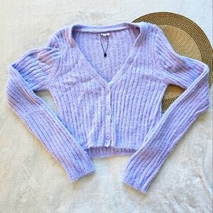Garage Lavender V-Neck Button-Up Women's Cropped Sweater